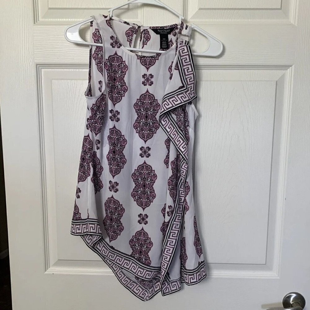 White House Black Market XS Petites Pink White Sleeveless Asymmetrical Top